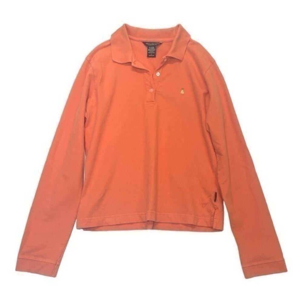 Abercrombie & Fitch Polo Girls Large Orange long sleeve collar 90s preppy